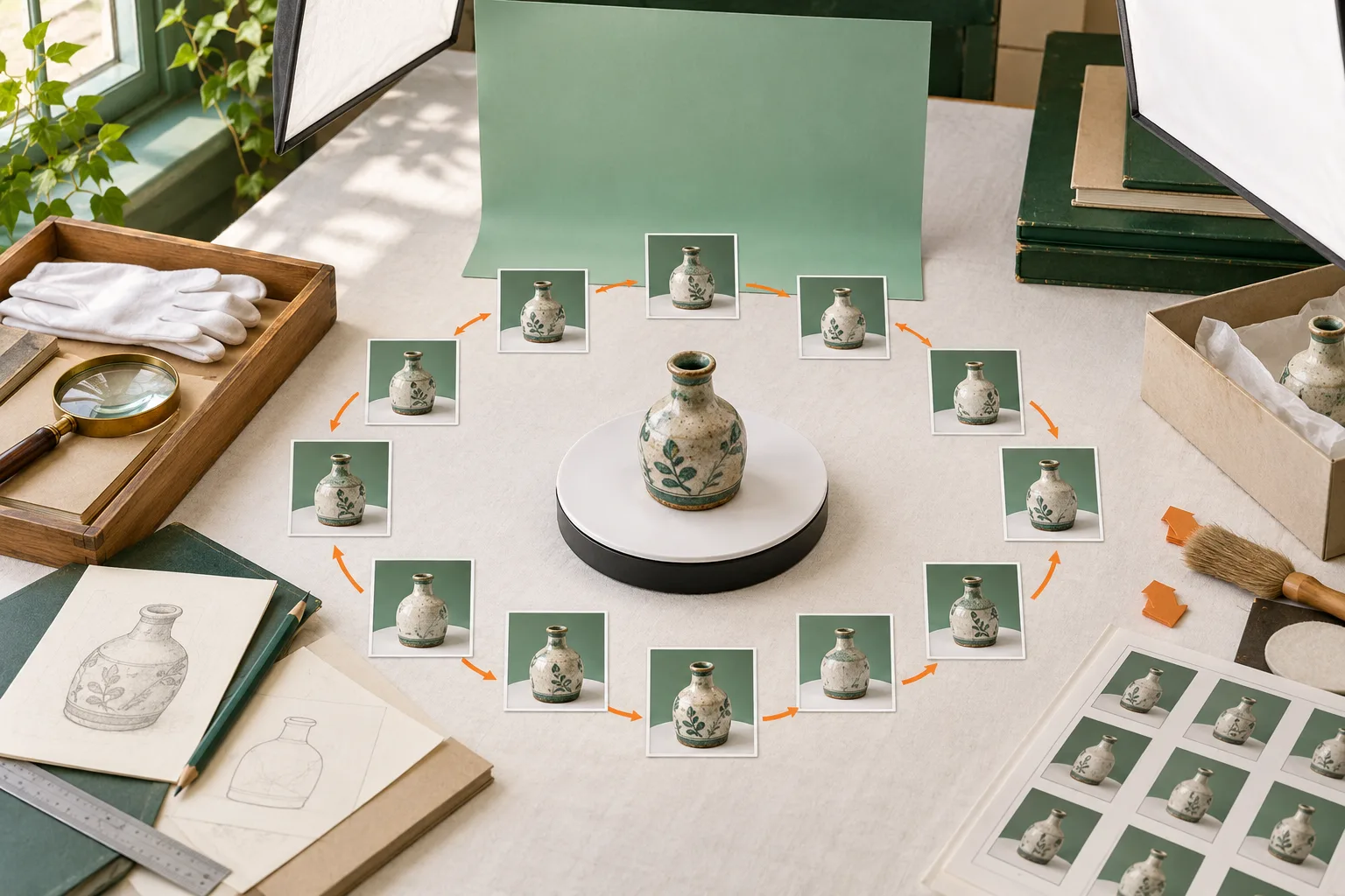 Tour de prises de vue d’un produit pour la photogrammétrie