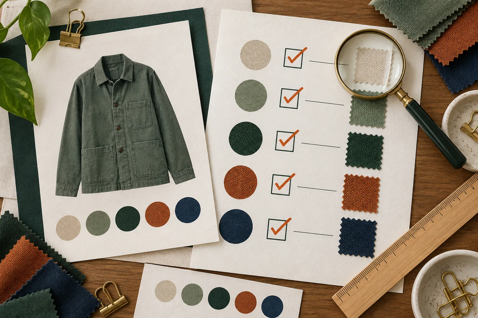 Checklist de verification des couleurs et echantillons textiles