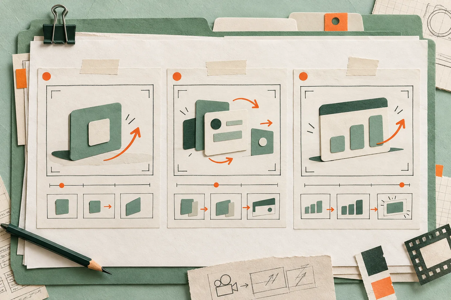 Storyboard papier pour structurer une vidéo de lancement