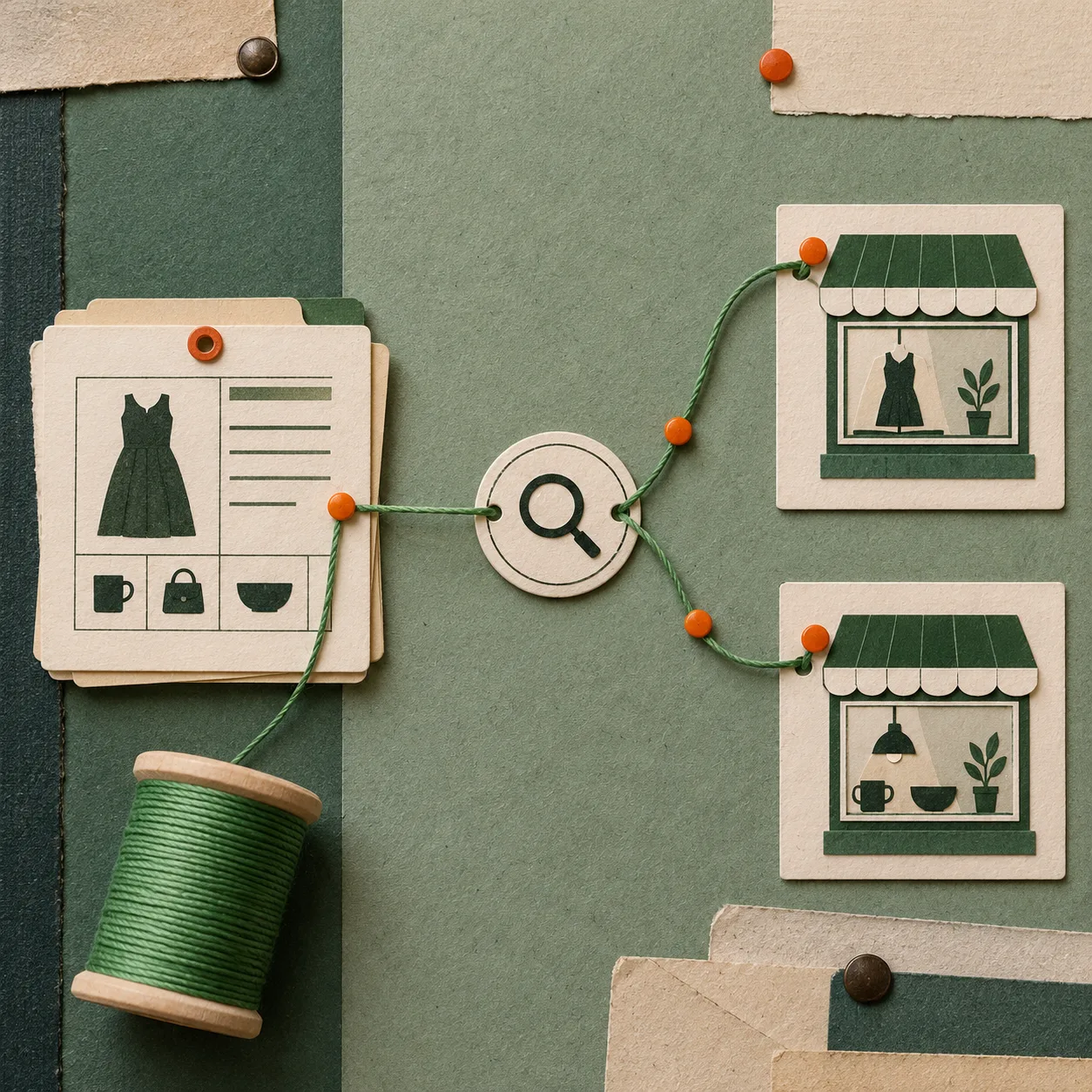 Parcours physique d’un catalogue Etsy vers des vitrines sociales