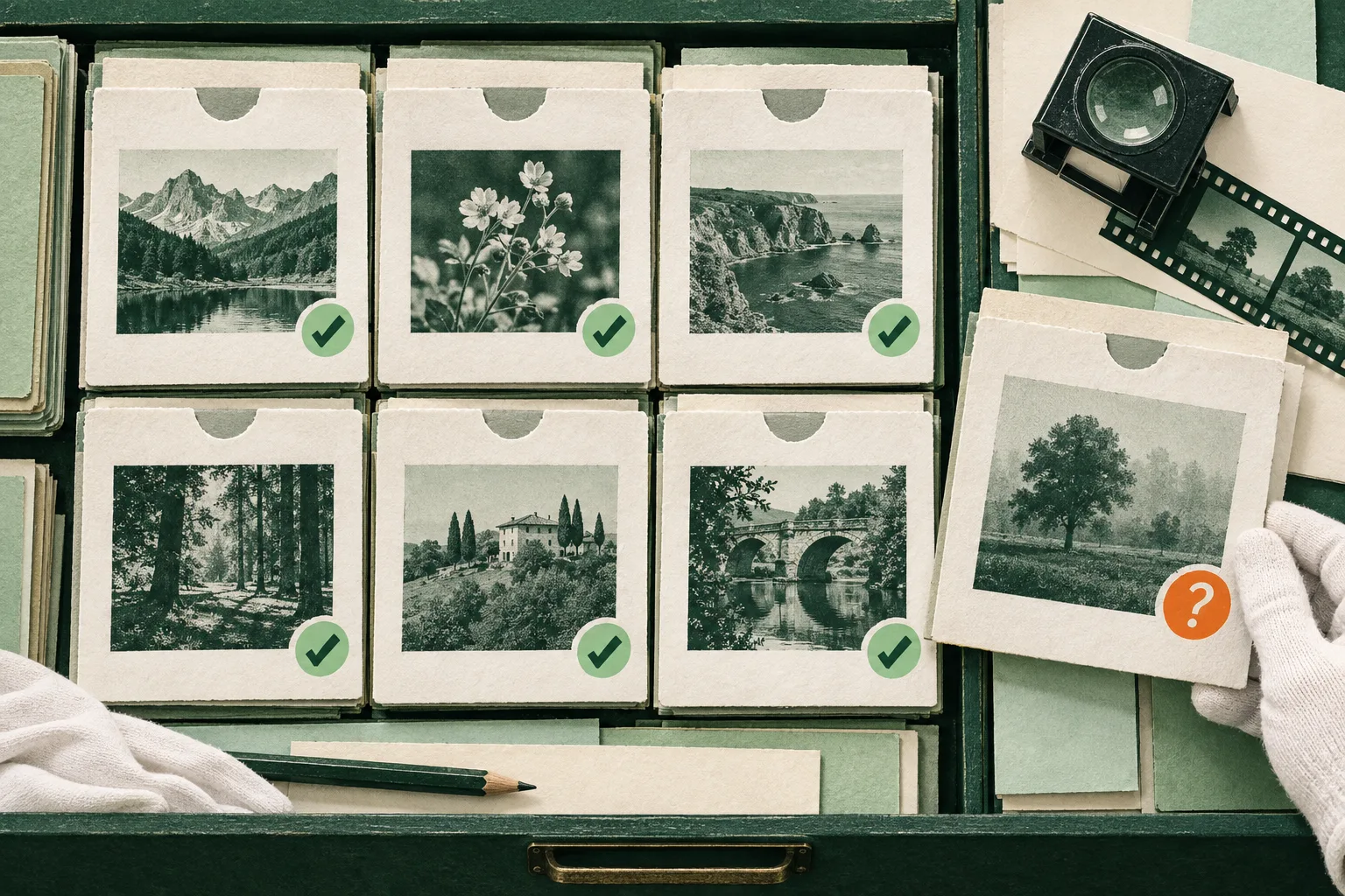 Dossiers photo classés et exemple isolé pour vérifier la compatibilité RAW